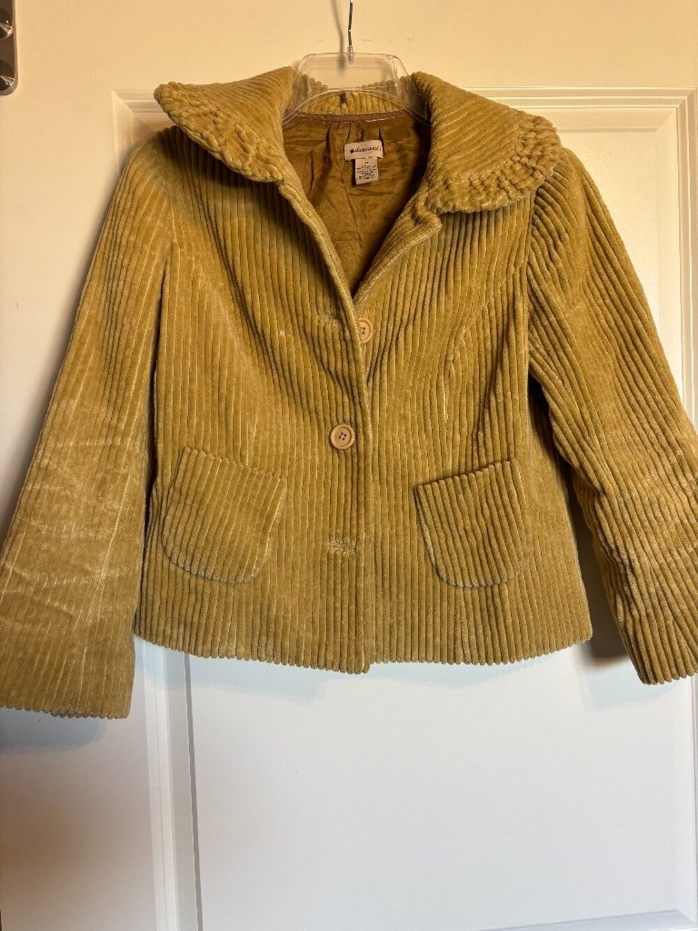 Anthropologie Elevenses Mustard Yellow Corduroy Ruffle Collar Jacket Size 8